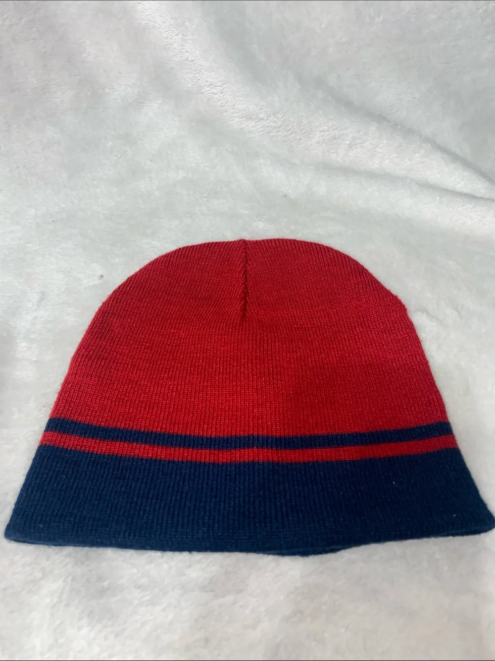 Kids Red and Navy Two-Tone Knit Beanie